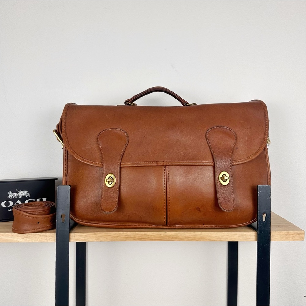Vintage Coach British Tan Leather Carrier Brief Top Handle Bag 9800 - Picture 1 of 15